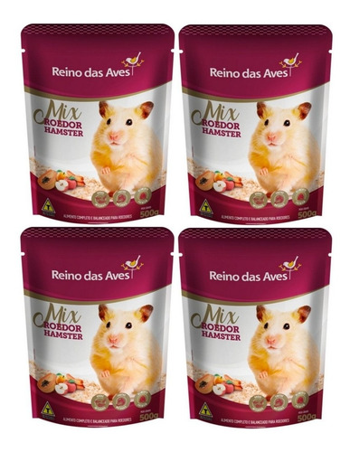 Kit 4un Ração Gold Mix Premium Hamster 500g Reino Das Aves