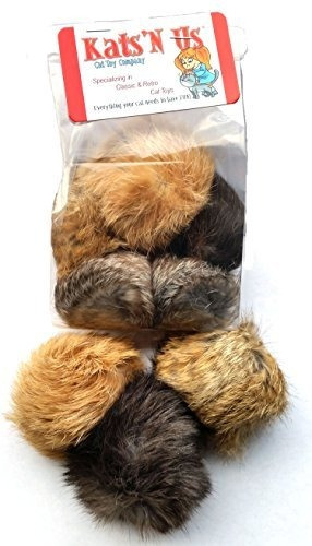 Juguete - Kats'n Us Real Rabbit Fur Pom Pom Cat Toy - 10 Pak