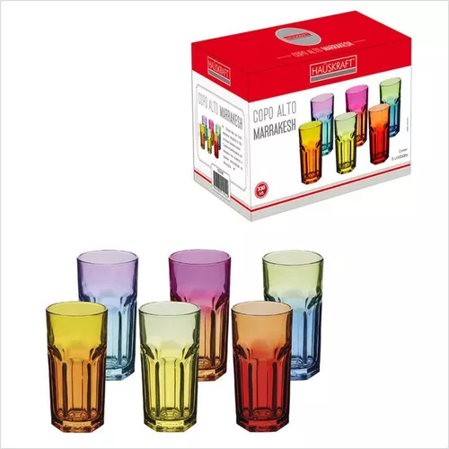 Jogo De Copo Vidro Colorido Grosso Long Drink 330ml 6 Peças