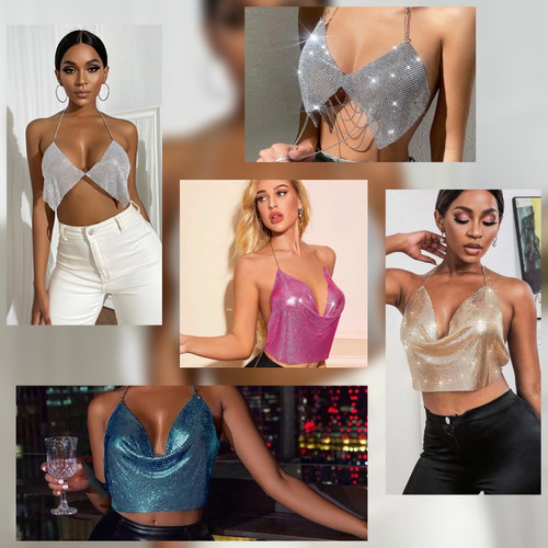 Crop Tops Brillantes Y Metalizados