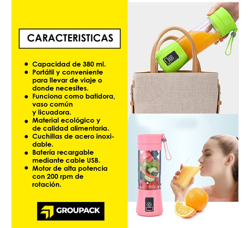 Licuadora Portatil Mini Exprimidor 380ml Para Jugos Bebidas