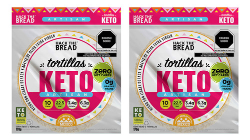 Tortillas Keto Zero Carb, 22.5 Calorías, Hackthebread 2 Pack