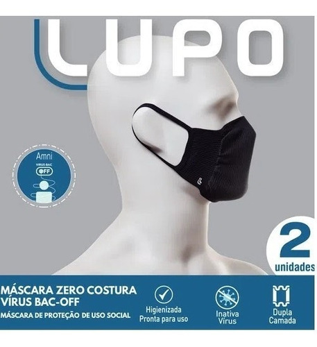 Imagem 1 de 3 de Kit Máscara Lupo Bac Off Preta Zero Costura