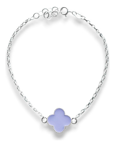 Pulsera De Plata 925 Trebol De Cuatro Buena Suerte Color Lila Joyeria Ideal Para Regalar Mujer