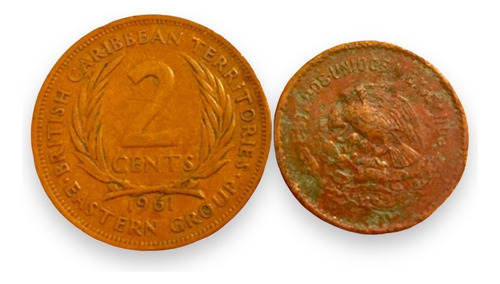 4 Monedas Cobre Antiguas Mexico Francia Inglaterra-caribes (Usado)