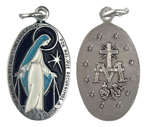 Medalla Escapulario Virgen Milagrosa Aluminio Blanco