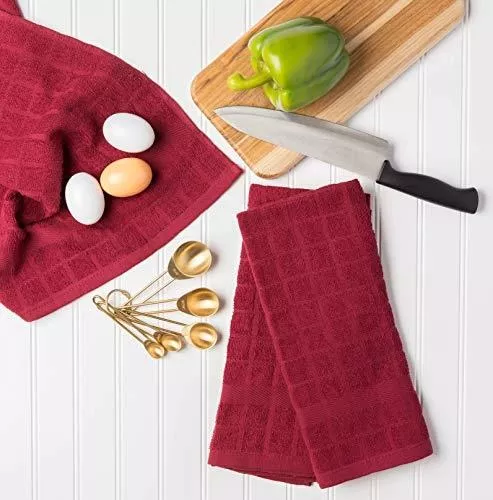  Paños de cocina 100 % de algodón rizado DII, se pueden lavar a  máquina, ultra absorbentes, básicos todos los días de 12 x 12 pulgadas,  diseño de ventana, juego de 6, berenjena.