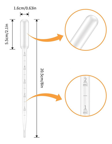 100 Pipetas De Transferencia De Plástico De 0,2 Onzas Líquid