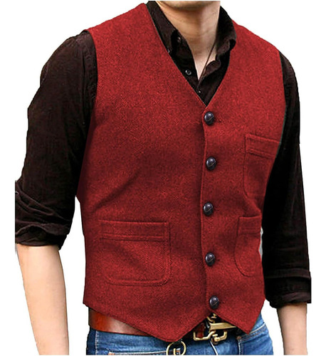 Chaleco De Tweed Con Cuello En V De Lana Vintage Para Hombre