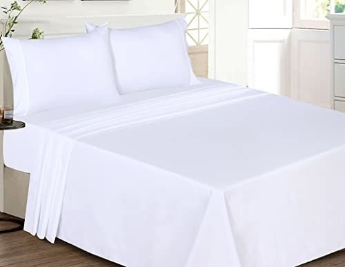 Sábanas Y Fundas - Ruvanti 4 Pcs Queen Size White Bed Sheets