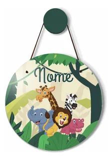 porta maternidade cerquinha safari 1 Plaquinha Safári + Nome Bebê Decoração Quarto Infantil