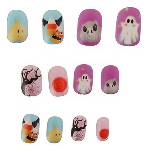 Uñas Postizas Niñas Halloween Con Adhesivo Color 5