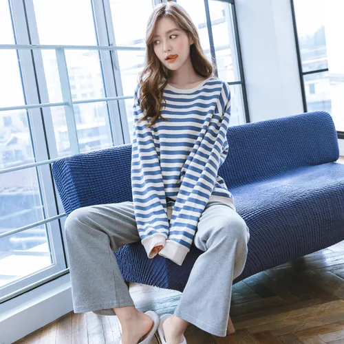 Conjunto De Pijama De Algodón A Rayas Otoño-invierno