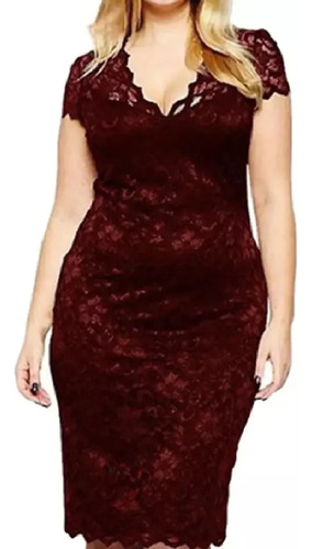 Vestido Fiesta Encaje Bordeaux Talle L/ Xl Grande Especial