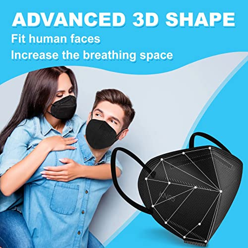 Kn95 Face Masks Black 10 Pack, Adult 5 Layers Disposabl...