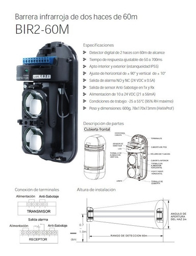 Barrera Infrarroja Exterior Alarma 60 Mts Doble Haz - Cygnus