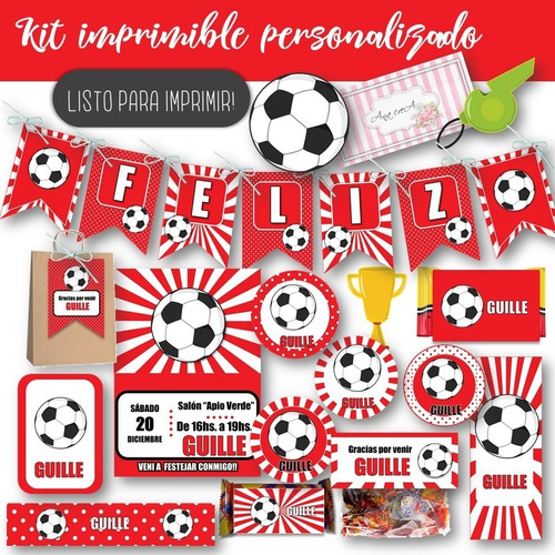 Kit Imprimible Futbol Rojo Blanco #4 Personalizado Candy Bar