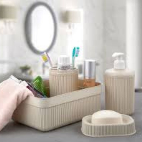 Set De Baño Dispenser Organizador Jabonera Portacepillos Beige