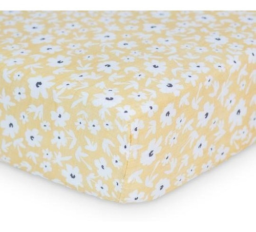 Sabana Cuna Ajustable Bajera De Muselina 135x70cm Lulujo Color Blanco Diseño De La Tela Yellow Wildflowers