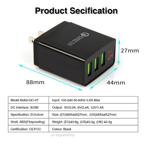 Cargador Adaptador Carga Rapida X 3 Puertos Usb Qc 3.0 20w