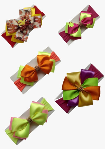 Kit Faixa De Cabelo Bebê Menina Laço Festa Carnaval C/ 5 Un