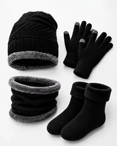Kit Touca Gorro Com Protetor De Pescoço Gola E Luva Touch E Meia Térmica Quente Peluciada Inverno Frio Intenso Unissex Preto Lemon Shark