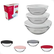 Comprar Conjunto Potes Vidro Hermético Kit 3 Tigelas Bowls Com Tampa Cor Branco