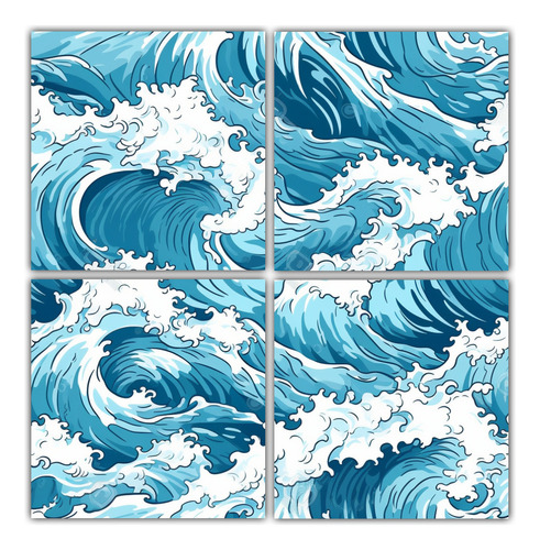 60x60cm Cuadro Decorativo De Grandes Olas Marinas Flores