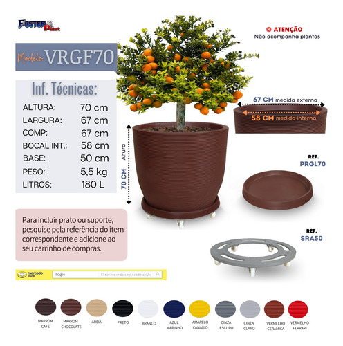 1 Vaso Grande Frutifera Limoeiro Laranjeira Amoreira 70x70 R