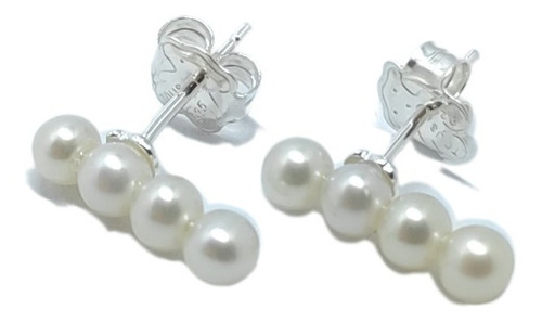 Reine Aretes Perlas Straight De Plata