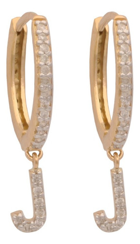 Brinco Argola Com Inicial Letra Em Diamantes No Ouro 18k