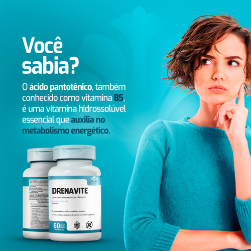 Drenavite 600mg Suplemento Cafeína Cromo e Vitaminas 60 Cápsulas