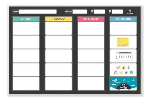 Quadro Kanban, Organizador De Tarefas + Tecnologia - Preto