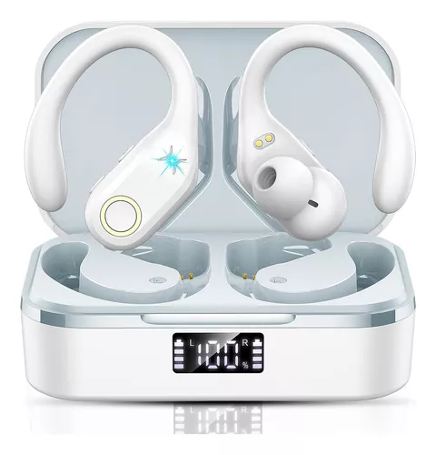 Auriculares inalámbricos Bluetooth de 60 horas de reproducción con pantalla  LED de alimentación, estuche de carga, auriculares intrauditivos con