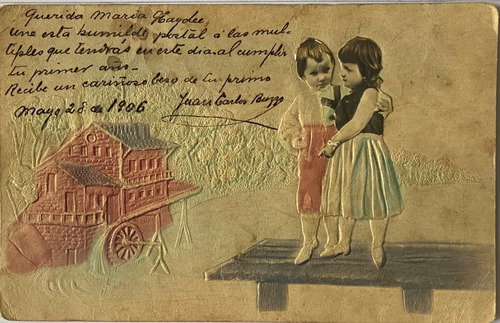 Antigua Postal Romántica, Pintura, Año 1906, Relieves, Pr53