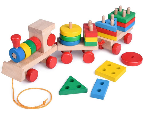 Fun Little Toys, Tren De Madera, 155 Pulgadas, Forma De Jugu