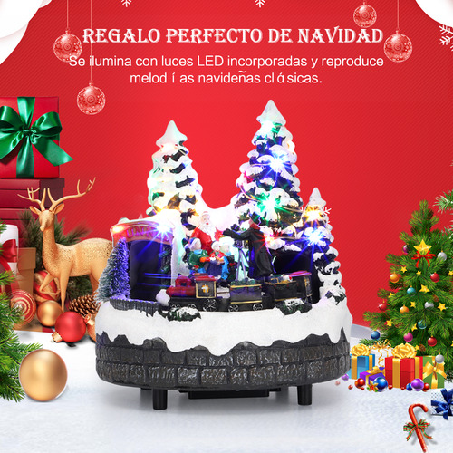 Pueblo Navideñas Musical Led Iluminadas Cm-top Villas Casa De Nieve Navideño Con Tren Figuras Decoración De Resina Adornos Navidad