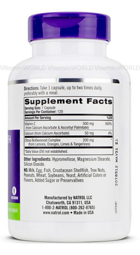 Natrol Easy-c Con Vitamina C Y Bioflavonoides 500mg 120 Tabs Sabor Sin sabor