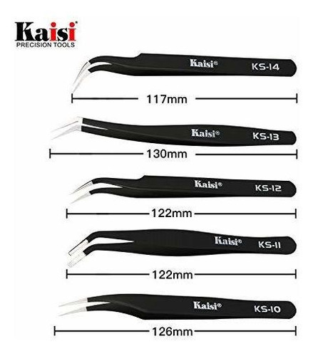 Kaisi Juego 14 Pinza Esd Acero Inoxidable Antiestatico
