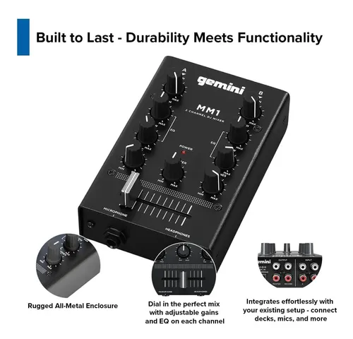 gemini MM1 BT DJミキサー Gemini Sound Mm1 (bt)) Áudio Profissional De 2 Canais Com De