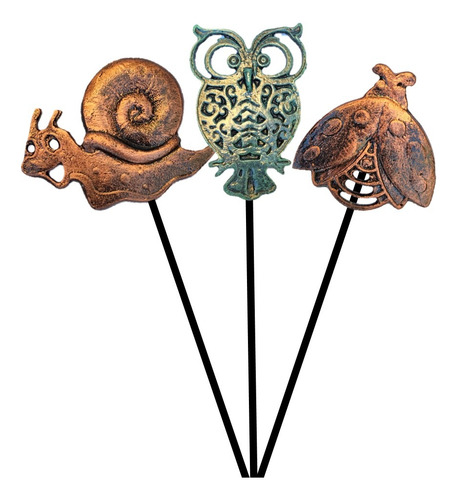 Set Pincho Deco, Tutor De Plantas Pintura Epoxy, Fundición.. Patina Verde / Cobre 2