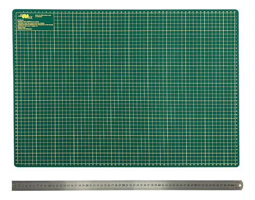 Kit Base De Cortar Tecidos Papel 60x45 Regua De Metal 60cm Cor Base Verde