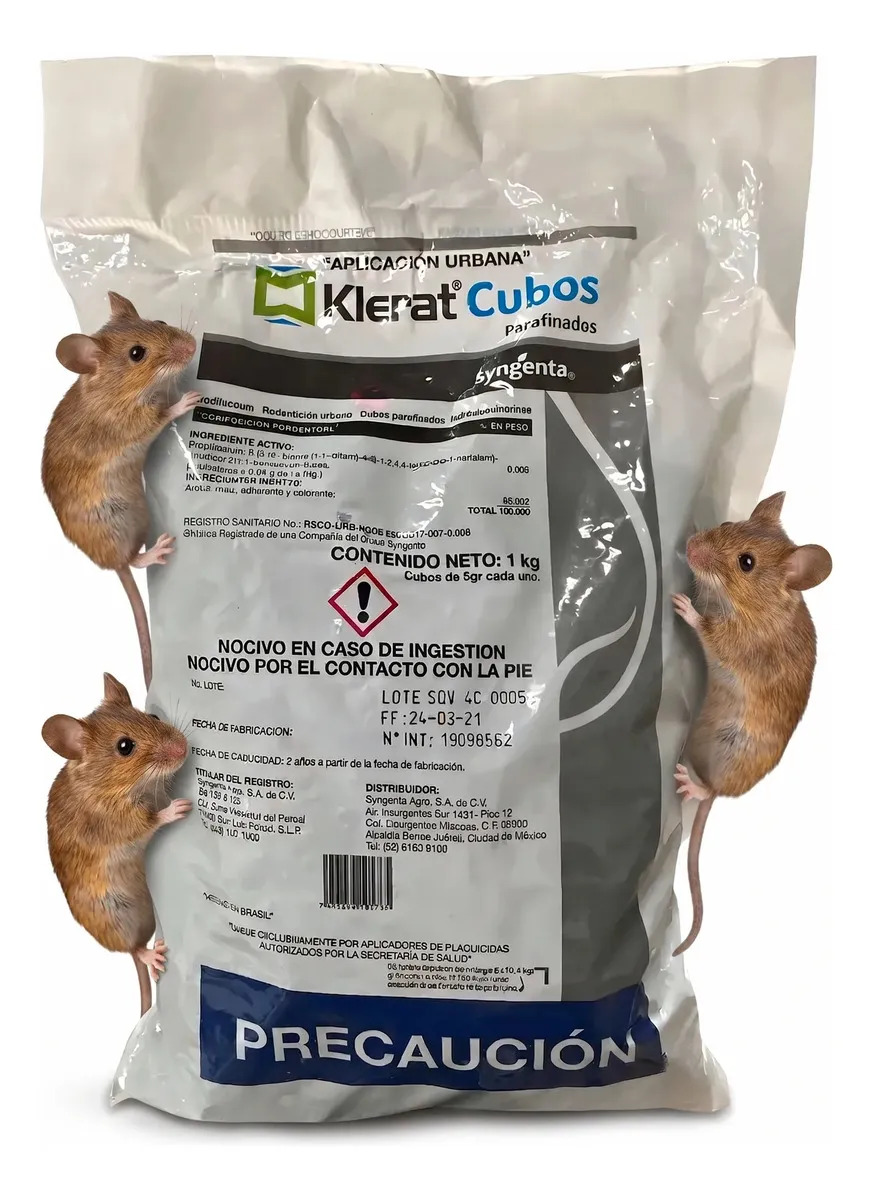 Veneno Rodenticida Klerat Cubos Syngenta para Control de Ratas y Roedores