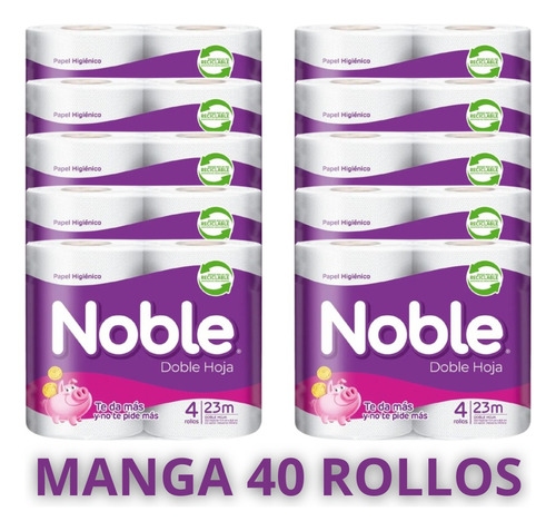 Papel Higienico Noble Doble Hoja 23 Metros - Pack 40 Rollos