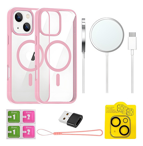 Funda Case Para iPhone 11 12 13 14 15 14pro 15pro 16pro 14pro Max 15pro Max 16pro Max Con Magsafe Rudo Mica Cámara+cargador Inalambrico 7 Kit