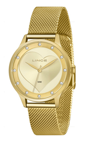 Relógio Lince Feminino Analógico Dourado Coração Lrg4725l