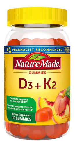 Nature Made Vitaminas D3 + K2 Con 110 Gomitas Sabor Durazno