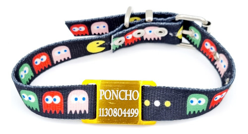 Chapitas Perros Pasado Dorado+collar Pacman 2cm Ancho