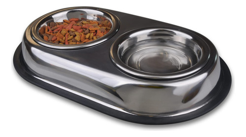 Tazón De Agua Y Comida Para Perros Con Plato Doble Grande De