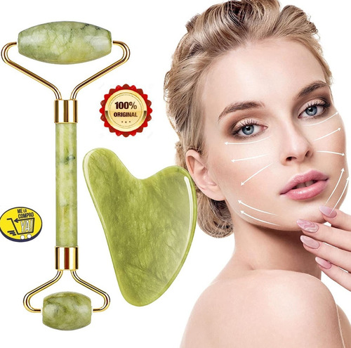 Rodillo Facial Jade Lifting Original100% Antiage + 1 Gua Sha